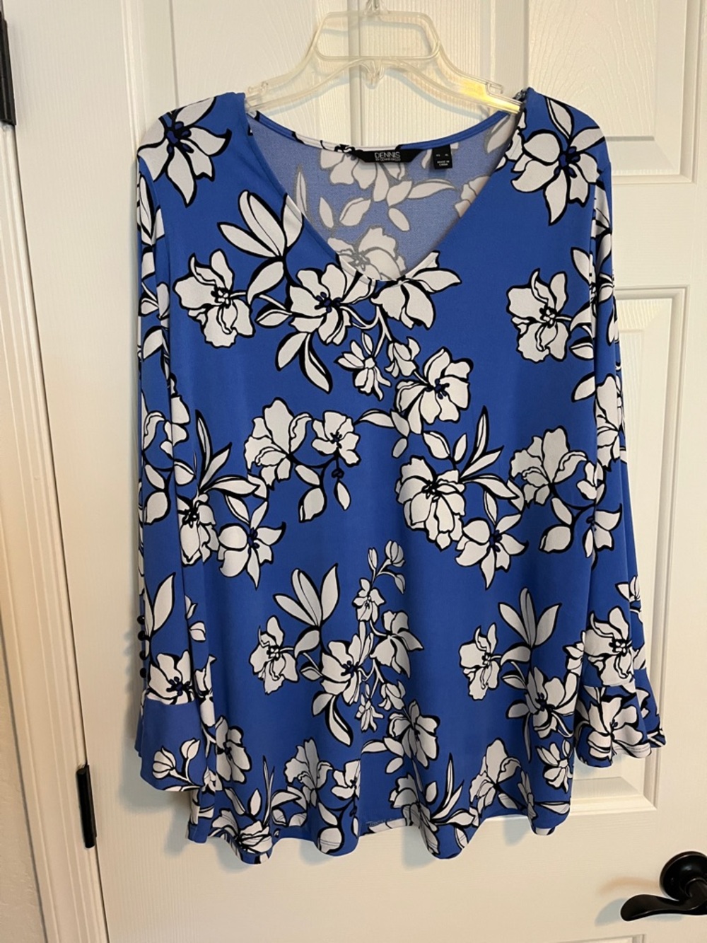 Dennis Basso Printed Caviar Crepe Top with Flounce Sleeves XL
